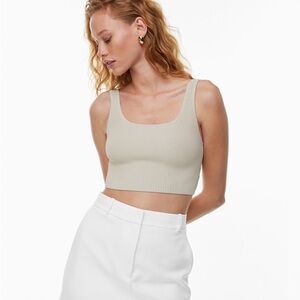 Babaton Aritzia Beige Ribbed Crop Top